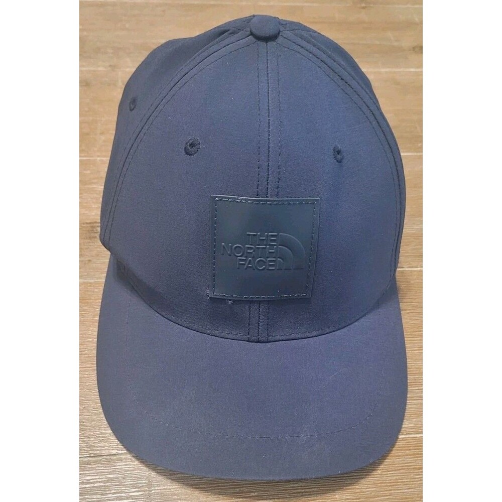 The North Face TNF Navy Blue S/M Flex Fit Hat Cap Big Square Patch Hiking Fishin
